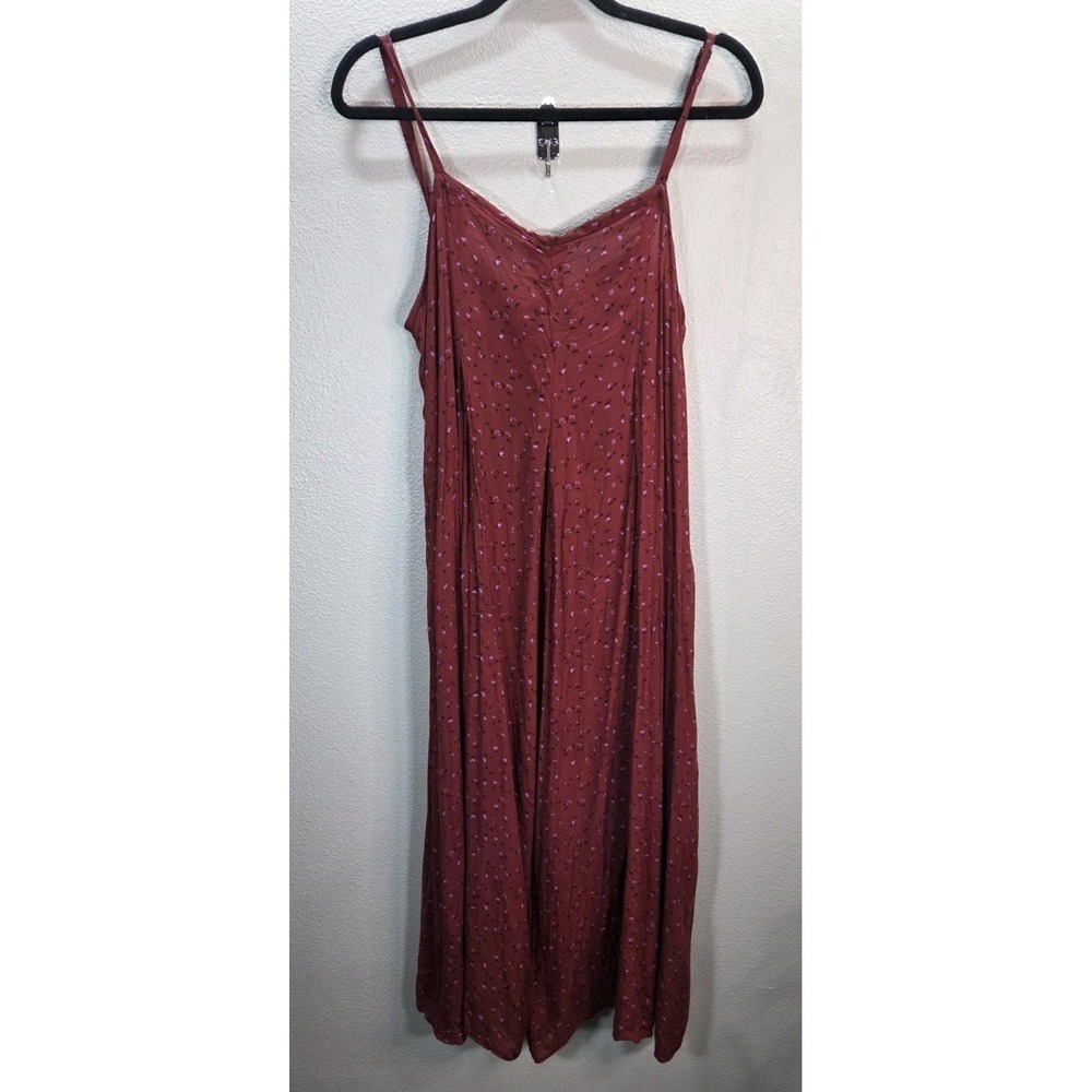 Anthropologie Saturday Sunday Brick Red Rayon Wide Leg Jumpsuit Floral
